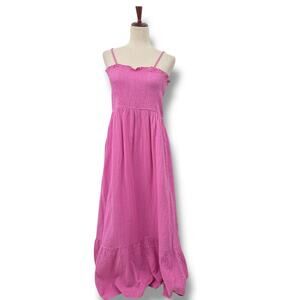 NEW Raviya Pink Maxi Dress Small Cotton Swimsuit Coverup Smocked Beach